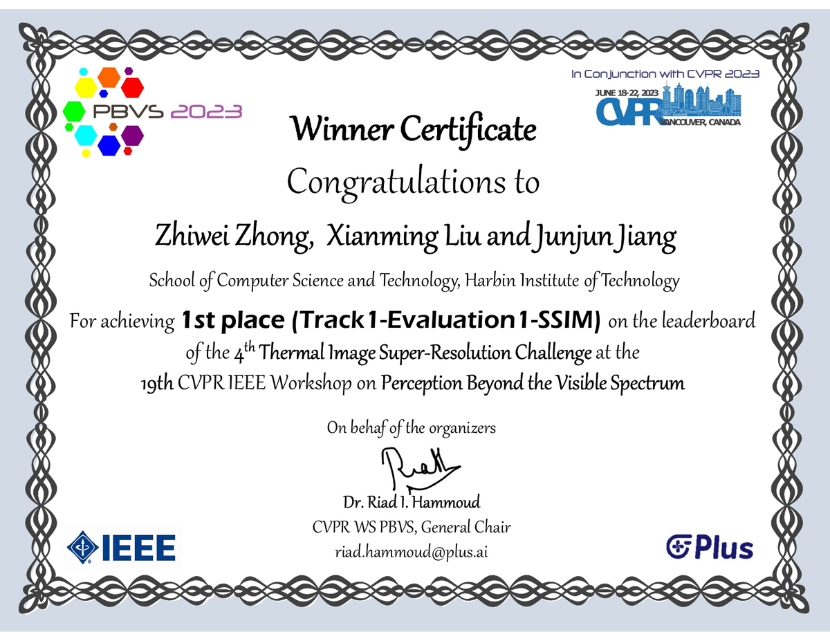 PBVS 2023 Track 1 winner certificate