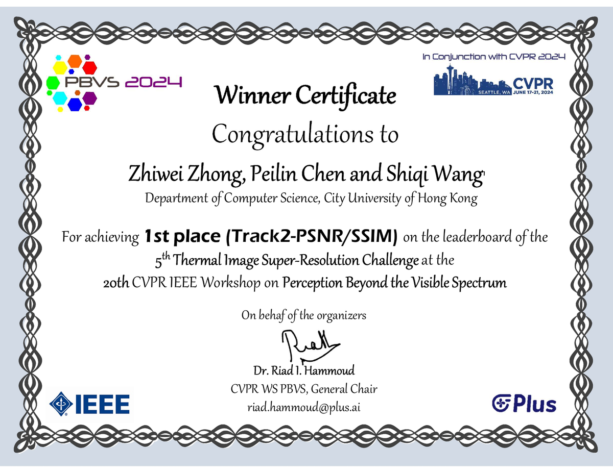 PBVS 2024 Track 2 winner certificate